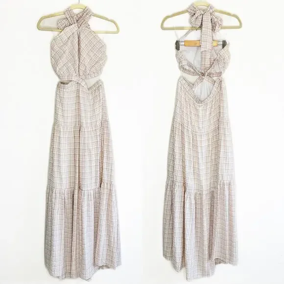 NWT Significant Other Clementine Cutout Gingham Plaid Maxi Dress Almond Chalk 8 - Picture 3 of 15